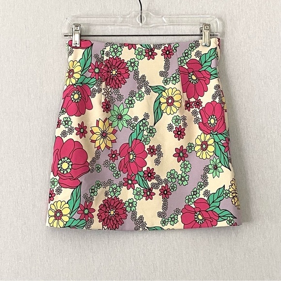 Zara Floral Lace Up Corset Crop Top and Mini Skirt 2 Pieces Matching Set - Picture 8 of 16